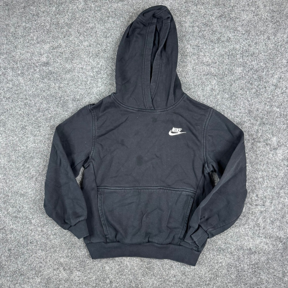 Nike Hoodie Youth Size M Black Fleece Pullover Embroidered Logo FD3000-010 Good